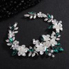 Rumtock White Flower Silver Leaves Green Rhinestone Headband for Wedding