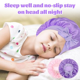Prasacco 2 Pcs Kids Satin Bonnet and 2 Pcs Hair Band, Sleeping Cap for Teens Toddler Child Baby Adjustable Satin Cap Kids Bonnets for Natural Hair Night Sleeping Hat for Girl Boys Toddler