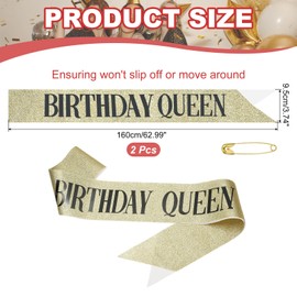 PATIKIL Birthday Girls Sash, 2 Pcs Glitter Birthday Sash for Women Satin Queen Sash Party Decorations with Safety Pin for Party Gifts Favors, Gold