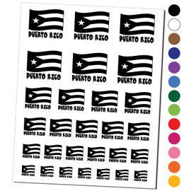 Puerto Rico with Waving Flag Cute Temporary Tattoo Water Resistant Fake Body Art Set Collection - Red (One Sheet)