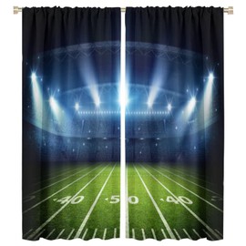 Sports Curtains for Kids, American Football Stadium Arena Sport Field Night Spotlights Boys Men Gaming Rod Pocket Window Drapes Treament for Bedroom (Decor) 42x63in