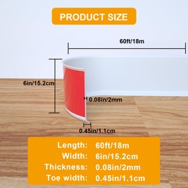 NeatiEase Flexible Baseboard Molding Trim, 6 Inch(W) x 60 Feet(L) Self-Adhesive Vinyl Wall Base Cove Base, Peel and Stick Rubber Wall Base Moulding Trim for Easy Installation (White)