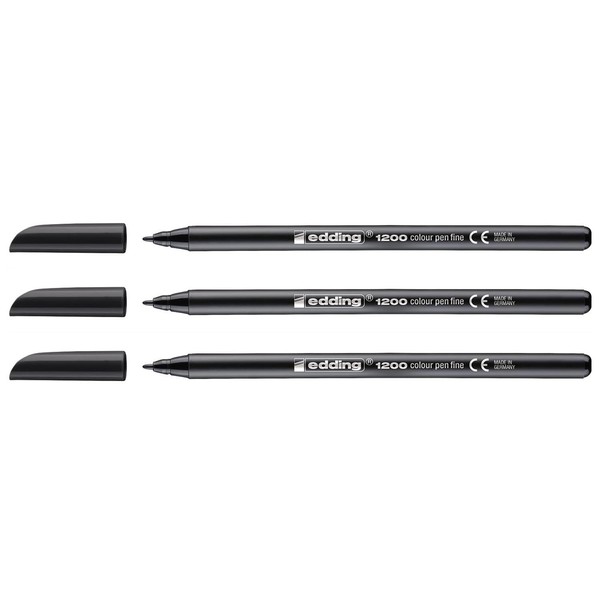 Edding 3 Colouring Pens Fine Tip 1200 Black 1mm