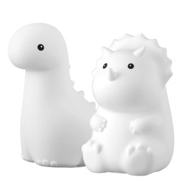 Globe Electric 13360 6" Triceratops and 9" Brontosaurus Dinosaur Duo Multicolor Changing Integrated LED Rechargeable Silicone Night Light, White, Table Lamp, Tap Light, Room Décor, Home Décor