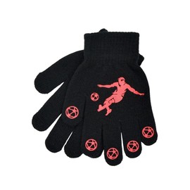 Kids Childrens Magic Winter Gloves Soccer Football Design Boys Stretchy Gloves Footy Theamed Black Navy Warm Gloves (Black & Red)