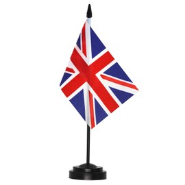 ANLEY UK Deluxe Desk Flag Set - 6 x 4 Inch Miniature United Kingdom British Desktop Flag with 12" Solid Pole - Vivid Color and Fade Resistant - Black Base and Spear Top…