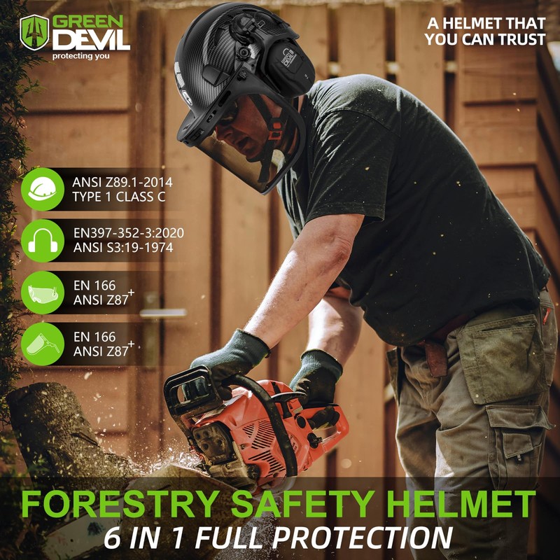 GREEN DEVIL Forestry Chainsaw Safety Helmet with Bluetooth Ear Muffs