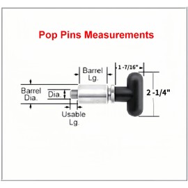 T knob Spring Loaded Pop Pin Spring Loaded Zinc Plated Steel Plunger POP Pull Pin Tire Carrier Pin , Black Plastic T-Handle Knob Round Nut W/Grub Screw Lock. (T-Handle, 1/2" Diameter)