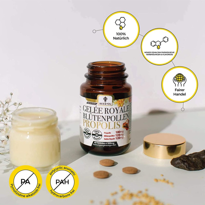 Bee&You Propolis, Royal Jelly, Flower Pollen Tablets 500 mg -