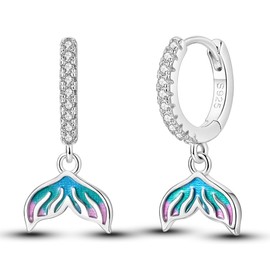 NARMO 925 Sterling Silver Hoop Earrings for Women Mermaid Tail Dangle Drop Earrings