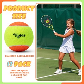 Egles 12 Pack Kids Tennis Balls 50% Low Compression Stage Tennis Ball, Practice Balls for Beginners, Youth Training & Dog Play, Durable Orange Yellow Tennis Balls with Mesh Bag for All Court