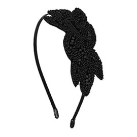 1 Piece 1920s Flapper Headbands for Women Rhinestone Beaded Leaf Hairband 20s Vintage Headpiece Hair Accessory for Costume Prom Party (Black)