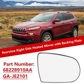 Rearview Mirror Glass Replacement with Backing Plate Heated Right Passenger Side for Jeep Cherokee 2014-2022 Replacement 68228910AA