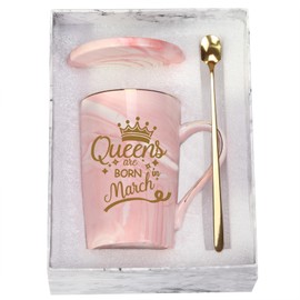 March Birthday Gifts for Women, Queens Are Born In March Mug, March Birthday Gifts, Birthday Gifts Ideas for Women Friends Wife Sister 14 Ounce