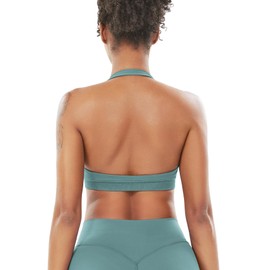 VOYJOY Women Workout Impact Bras Medium Low Support Halter Sports Bras Seamless Open Back Gym Padded Yoga Crop Top Pistachio S