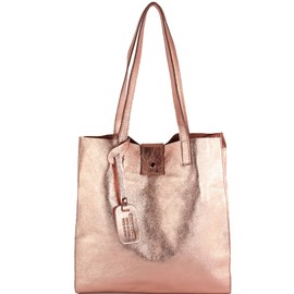 modamoda de - T247 - Ital. leather shopper with removable inner pocket (Roségold metallic)