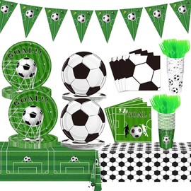 Soccer Party Decorations Soccer Birthday Party Suppiles with Soccer Plates Napkins Cups Banner Tablecloth for Soccer Sport Theme Birthday Party Decor