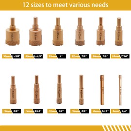 MORESUPERHARD Diamond Core Drill Bits Set 12Pcs,Vacuum Brazed Diamond Hole Saw Kit (6-35mm) Dry or Wet for Porcelain Tile Ceramic Marble Brick Concrete