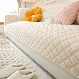 vctops Plaid Sherpa Fleece Sofa Couch Cover Solid Color Warm Cozy Sectional Couch Covers Fuzzy Plush Sofa Slipcover for Dogs, Children, Pets Furniture Protector (Cream,28"x28")