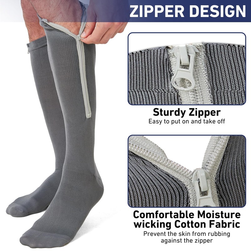 Men Zipper Compression Socks Colorful 20-30mmhg Compression Stockings Knee High