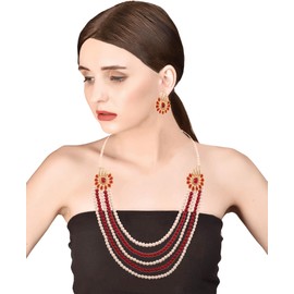 Touchstone "Rani Haar Collection Long Multi Layer Indian Bollywood Faux Ruby/Pearls/Crystals Exclusive Jewelry Necklace In Gold Tone For Women