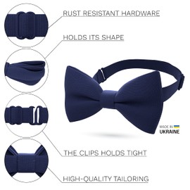 Bow Tie House Boys Classic Pre-Tied Bow Tie Formal Solid Tuxedo (Medium, Navy Blue)