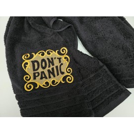 Don't Panic Black Bath Towel, Towel Day Towel, 25th May Towel, Luxury Towels, Hitchhikers Towel