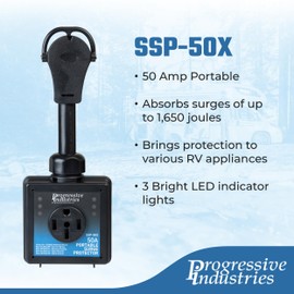 Progressive Industries SSP-50X Portable RV Surge Protector, 50 Amp with Fault Detection