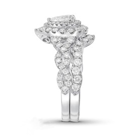 AHTAMOS Bridal Set 1-1/2 ct tw Pear-shaped Moissanite Engagement Rings for Women 925 Sterling Silver Size 8