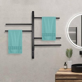 Electric Towel Warmer Rack, 4-Bar Rotating Towel Rack with 1-9h Timer Heated Towel Rack for Bathroom, Towel Drying Rack with Temperature Control (Black)