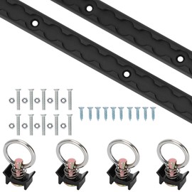 NURATIT Upgraded 4ft 2pcs Aluminum L-Track, 48" L Track Rail and (4) Black Single Stud O-Ring Fittings and Two Types of Mounting Screws, L Track Tie Down System, Truck Bed Rail System for Trailers,etc