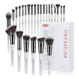 Set 25 Brochas De Maquillaje Profesionales Alta Calidad Color Blanco/Negro