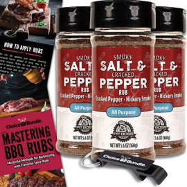 Pit Boss Smoky Salt & Cracked Pepper All Purpose AP Premium BBQ Barbecue Mixed Seasoning Spice & Rub 3 pk Choice Bundle (16.8 oz) + Guide & Keychain Bottle Opener (5 Items)!