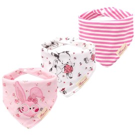 JN&LULU 3 Pack Newborn Baby Bibs Bandana Drool Bibs for Drooling Cotton Baby Gifts (Pink Rabbit)