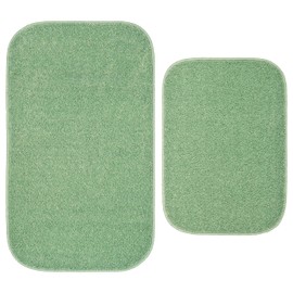 Garland Rug Gramercy Plush Polypropylene Washable Bath Rug Set, 2 Piece (17" x24', 20"x34" Bath Rugs) Deep Fern