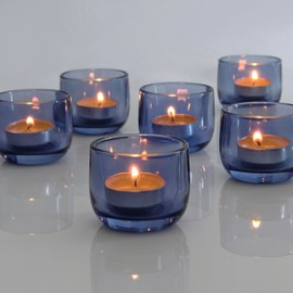 Gurfuy Glass Tealight Candle Holders 6 Set - Votive Candle Holder for Festival Wedding Propose Parties Holiday Table Centerpiece Shelf Decoration Fall Home Decor Blue
