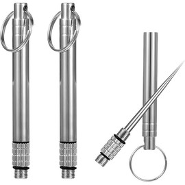 3PCS Portable Mini Titanium Toothpicks Holder, Reusable Toothpick, Stainless Steel Metal Toothpicks, Pocket Toothpicks with Keychain, Multi-Purpose Tooth Picks for Picnic Camping Traveling (Gold) - Color: Silver