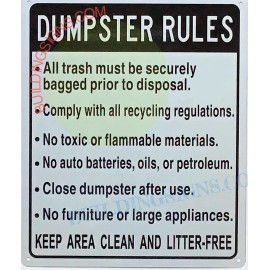 BuildingSigns.com Dumpster Rules - Keep Area Clean and Litter-Free (White, Reflective)-REF24-1027