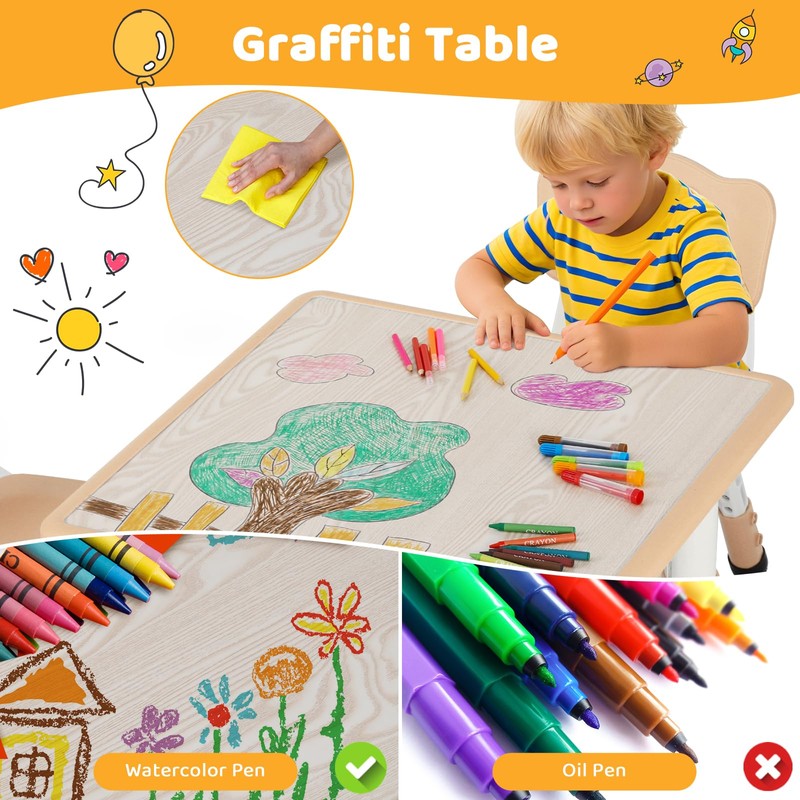 Arlopu Kids Table and Chairs, Height Adjustable Toddler Table and