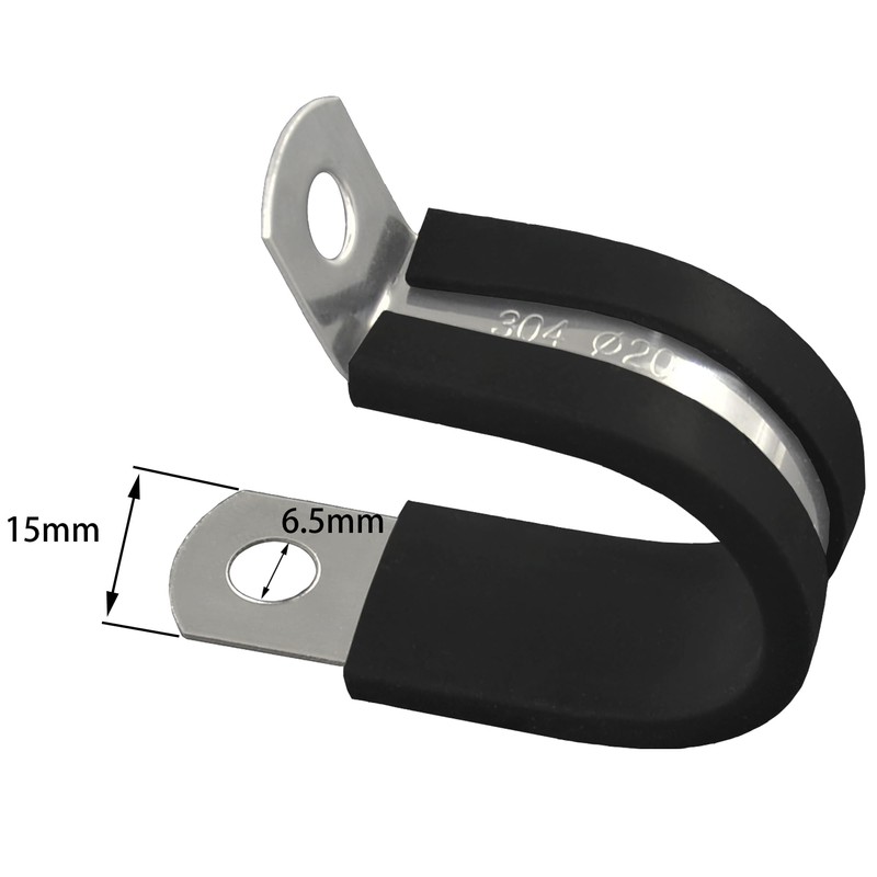 20 PCS Stainless Steel Rubber Cushioned R Shape Clamps,Cable Mounting