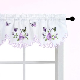 Molaxhome Beautiful Dazzling Embroidered Window Valance,Rod Pocket Valance and Tiers for Home Decor (Purple, 146 x 35 cm)