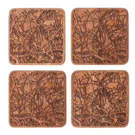 Hamburg Map, Sapele Wood Coasters, Set of 4, City Map, Multiple City Optional, Handmade