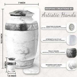 White Marble Cremation Urn for Ashes Adult Male & Female Set of 6 with 1 Large White Decorative Funeral Urns for Human Ashes Adult Man or Women 4 Keepsakes & 1 NecklaceUrn for Upto 220lbs
