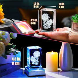 Ornalrist 3D Crystal Engraved Sunflower Figurine Paperweight with LED Light Base, Sunflower Birthday Gifts for Friends Women Sister