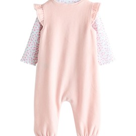 NEXT Baby Dungarees and Long Sleeve Bodysuit Set, pink