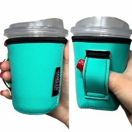 Drink Handlers 12 oz Coffee Cup Sleeve - Neoprene Cup Holder with Handle & Pocket - Reusable Beverage Insulator Sleeves for Hot & Cold Drinks - Water Resistant Drink Covers for Cups (Sea Foam Green)