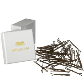 HAARallerliebst 50 Mini Bobby Pins Brown 3.4 cm Small in Pink Box (Box Colour White)