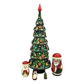 BuyRussianGifts Christmas Tree Russian Nesting Dolls Hand Painted 5 Pieces Set Matryoshka