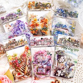 180Pcs Garden House Stickers Nature Tree Floral Flower Stickers Chick Rabbit Bird Butterfly Stickers for Kids Scrapbooking Transparent Cute Stickers Kawaii Journal Scrapbook Stickers for Journaling