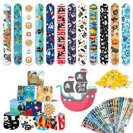 Acuiwer Slap Bracelet 24 PCS Pirates Slap Wrist Bands Bulk for Kids Party Bag Fillers Party Supplies Flavors Gift for Girls Boys Birthday Christmas (Pirates-24pcs)